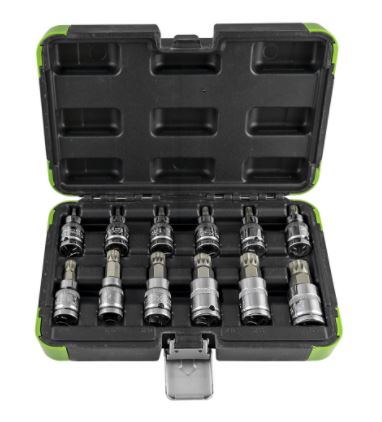 FIXTEC 12PCS 1/4' 3/8' 1/2' Juego de llav de vaso con puntas Torx cromadas FIXTEC 12PCS 1/4' 3/8' 1/2' Juego de llav de vaso con puntas Torx cromadas