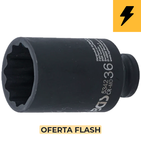 LLAVE DE VASO DE IMPACTO LARGA 12 CARAS | 1/2" | 36 MM