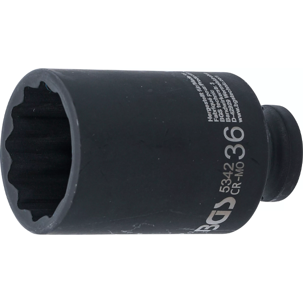 LLAVE DE VASO DE IMPACTO LARGA 12 CARAS | 1/2" | 36 MM